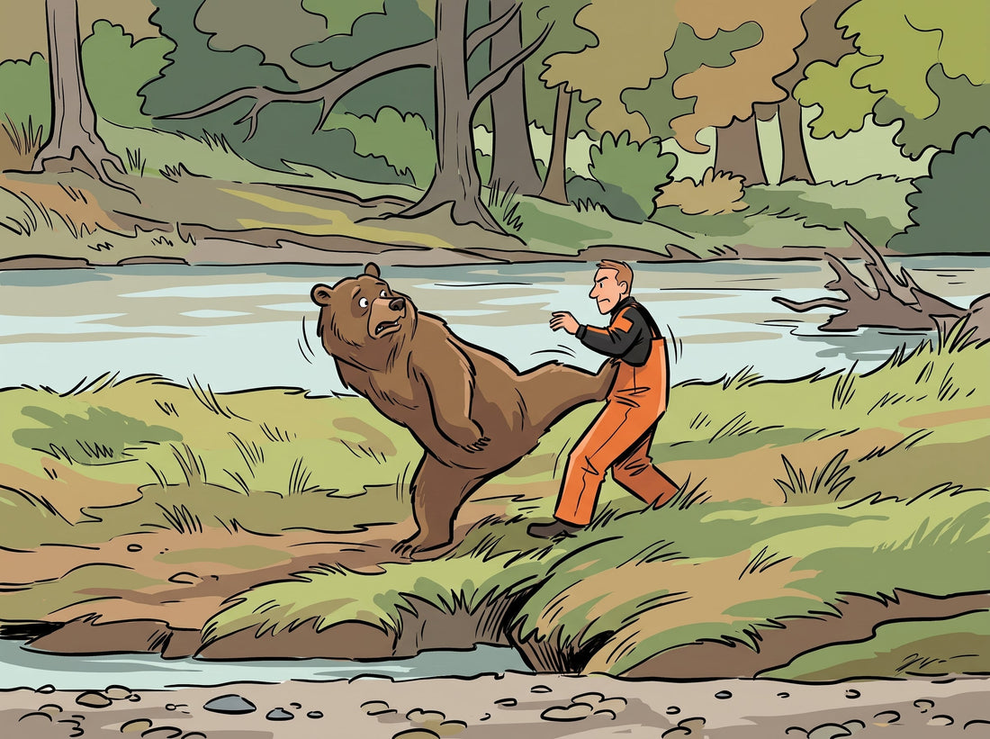 Bear Boxing Fisherman Cartoon