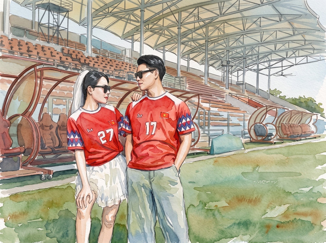 Watercolor couple red jersey